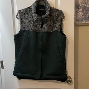 Hunter green and faux fur zip and button vest
